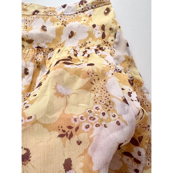 JOIE Lesly Amber Gold Yellow Floral Silk Chiffon Flowy Mini Skirt, Size 6 - Picture 11 of 14